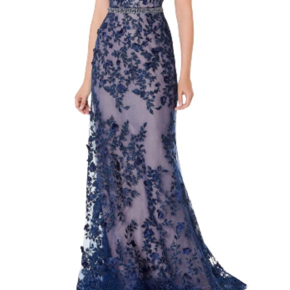 Montage by Mon Cheri 118961 Mother of the Bride Dress Navy/Nude Size 14 - Picture 3 of 7